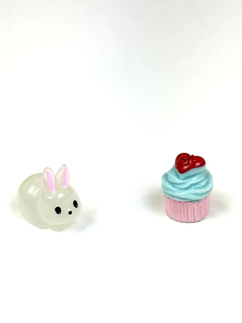 Cute miniature resin rabbit and cupcake charms or party cake topper decorations